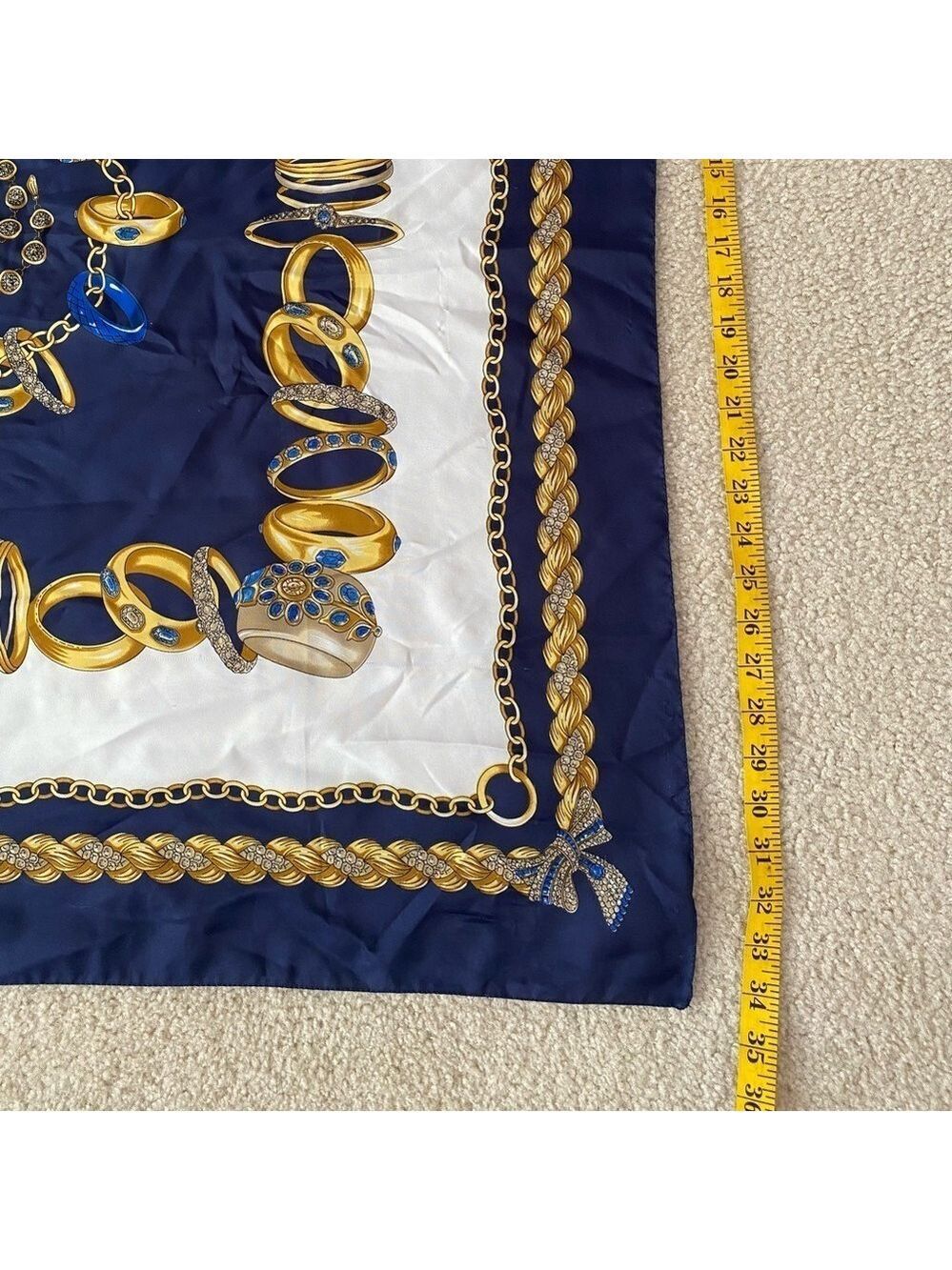 Luxe Italian Cream & Gold Chain Print Scarf Wrap/34"x34"/Accessory - Picture 5 of 7